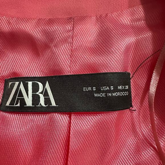 Zara Open Front Blazer Small Pink Rolled 3/4 Sleeves Oversized Cascade Neck - Picture 7 of 13